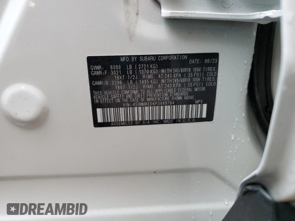 2023 Subaru Ascent Premium with VIN 4S4WMAED6P3449784, listed as a Copart auction lot 51586525 with 11,119 mi miles and Salvage title. Bid and sale history available at DreamBid. Image 14.