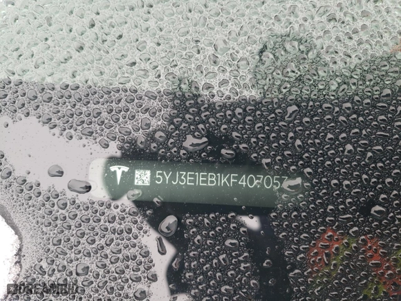 2019 Tesla Model 3 Long Range with VIN 5YJ3E1EB1KF407053, listed as a Copart auction lot 45630465 with 0 mi miles and Salvage Title. Bid and sale history available at carsss.com. Image 13.