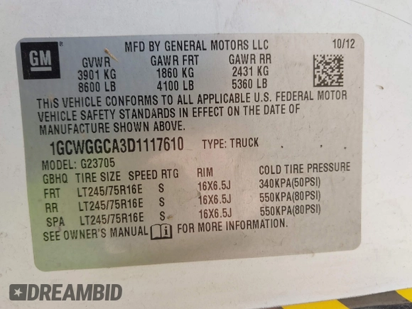 2013 Chevrolet Express Cargo Van with VIN 1GCWGGCA3D1117610, listed as a IAAI auction lot 41196391 with 201,350 mi miles. Bid and sale history available at carsss.com. Image 9.
