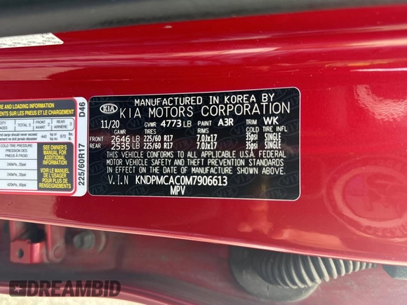 2021 Kia Sportage LX z VIN KNDPMCAC0M7906613, wystawiony jako Copart lot #75019704 z przebiegiem 183 811 mil mil oraz Czysty tytuł • Clean title. Historia ofert i sprzedaży dostępna na DreamBid. Obrazek 10.