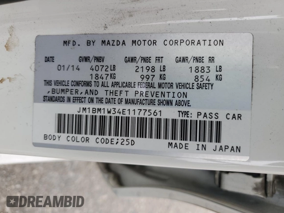 2014 Mazda 3 S Grand Touring with VIN JM1BM1W34E1177561, listed as a Copart auction lot 54372995 with 89,625 mi miles and Salvage Title. Bid and sale history available at DreamBid. Image 12.