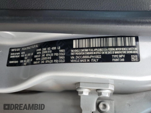 2018 Jeep Renegade Altitude with VIN ZACCJBBB0JPH10922, listed as a Copart auction lot 49244664 with 71,633 mi miles and Clean title. Bid and sale history available at DreamBid. Image 13.