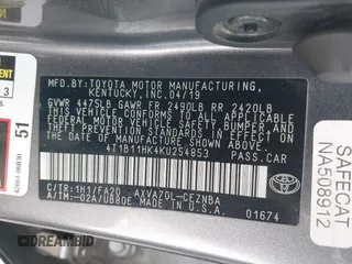 2019 Toyota Camry LE with VIN 4T1B11HK4KU254853, listed as a IAAI auction lot 42013255 with 153,664 mi miles and . Bid and sale history available at DreamBid. Image 9.