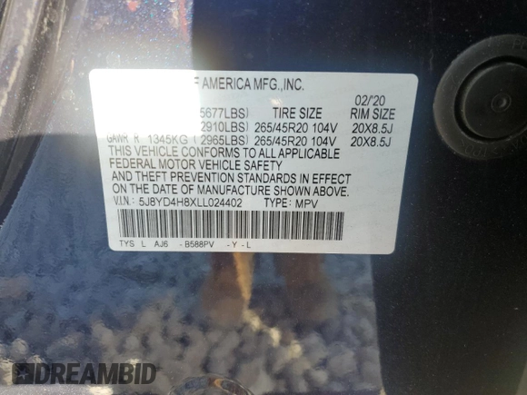 2020 Acura MDX w/Advance Pkg with VIN 5J8YD4H8XLL024402, listed as a Copart auction lot 81453144 with 0 mi miles and Salvage Title. Bid and sale history available at carsss.com. Image 14.