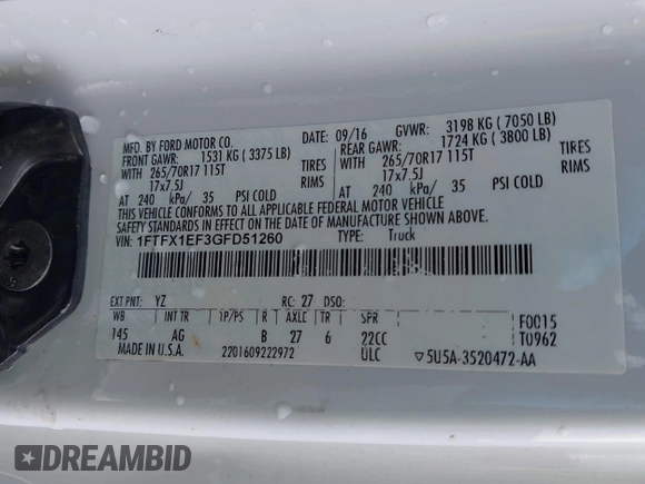 2016 Ford F-150 XLT with VIN 1FTFX1EF3GFD51260, listed as a IAAI auction lot 42434849 with 83,598 mi miles and . Bid and sale history available at DreamBid. Image 9.