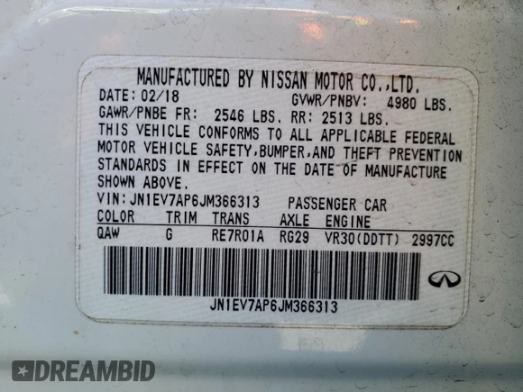 2018 Infiniti Q50 Luxe with VIN JN1EV7AP6JM366313, listed as a Copart auction lot 88701275 with 95,376 mi miles and Salvage Title. Bid and sale history available at DreamBid. Image 12.