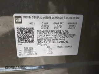 2023 Chevrolet Equinox LT with VIN 3GNAXUEG0PL248041, listed as a IAAI auction lot 42024733 with 56,458 mi miles and . Bid and sale history available at carsss.com. Image 9.
