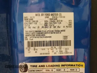 2012 Ford F-150 XL with VIN 1FTFW1ET5CFA59595, listed as a Copart auction lot 55673103 with Not provided miles and Salvage title. Bid and sale history available at DreamBid. Image 12.
