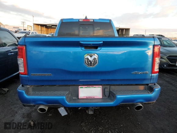 2021 Ram 1500 Big Horn with VIN 1C6SRFBT3MN586735, listed as a Copart auction lot 82870194 with 55,744 mi miles and Salvage Title. Bid and sale history available at carsss.com. Image 6.