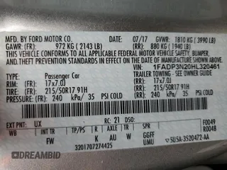 2017 Ford Focus Titanium with VIN 1FADP3N20HL320461, listed as a Copart auction lot 60292955 with 76,319 mi miles and Clean title. Bid and sale history available at DreamBid. Image 12.