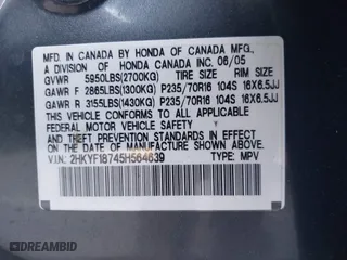 2005 Honda Pilot EX-L with NAVI with VIN 2HKYF18745H564639, listed as a IAAI auction lot 41767115 with 143,725 mi miles. Bid and sale history available at carsss.com. Image 9.