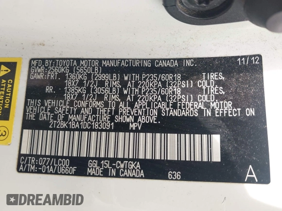 2013 Lexus RX 350 с VIN 2T2BK1BA1DC183091, выставлен на аукционе IAAI как лот 42416813 с пробегом Не указан миль и . История ставок и продаж доступна на DreamBid. Изображение 9.