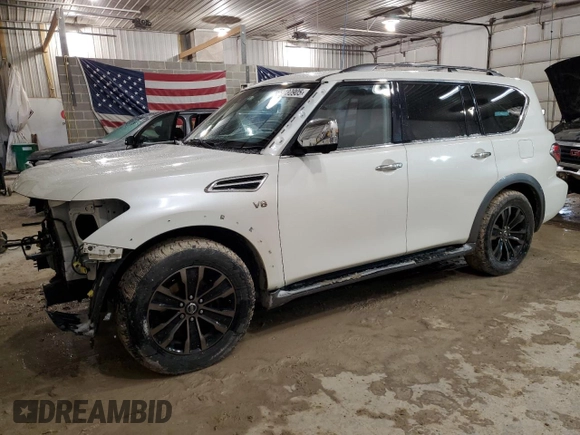 2017 Nissan Armada Platinum with VIN JN8AY2NE1H9707911, listed as a Copart auction lot 46830905 with 131,594 mi miles and Salvage Title. Bid and sale history available at carsss.com. Image 1.
