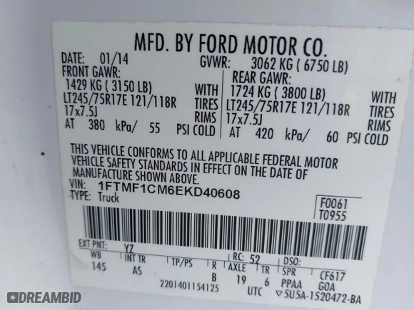 2014 Ford F-150 XL with VIN 1FTMF1CM6EKD40608, listed as a IAAI auction lot 40650148 with 163,333 mi miles. Bid and sale history available at carsss.com. Image 9.
