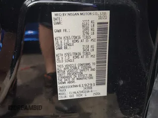 2022 Nissan Frontier SV z VIN 1N6ED1EK9NN619293, wystawiony jako IAAI lot #42525027 z przebiegiem 58 055 mil mil oraz . Historia ofert i sprzedaży dostępna na DreamBid. Obrazek 9.