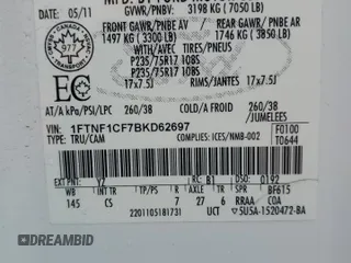 2011 Ford F-150 XL with VIN 1FTNF1CF7BKD62697, listed as a Copart auction lot 51633435 with 148,715 mi miles and Salvage Title. Bid and sale history available at carsss.com. Image 12.