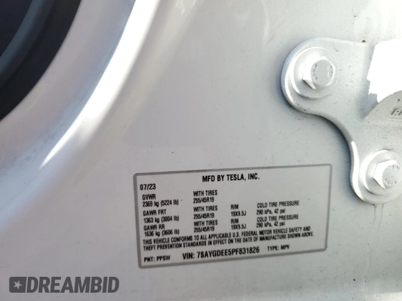 2023 Tesla Model Y Long Range with VIN 7SAYGDEE5PF831826, listed as a Copart auction lot 43752525 with 22,337 mi miles and Salvage Title. Bid and sale history available at DreamBid. Image 15.