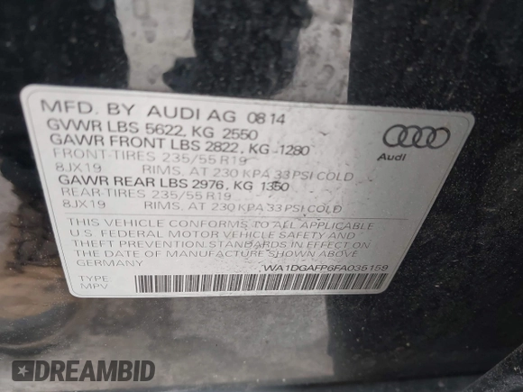 2015 Audi Q5 Premium Plus с VIN WA1DGAFP6FA035159, выставлен на аукционе IAAI как лот 42185200 с пробегом 154 094 миль миль и . История ставок и продаж доступна на DreamBid. Изображение 9.