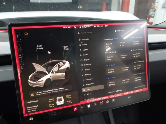 2024 Tesla Model 3 with VIN 5YJ3E1EA9RF836300, listed as a IAAI auction lot 41988009 with 9,989 mi miles. Bid and sale history available at carsss.com. Image 19.