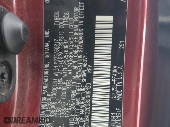 2008 Toyota Sienna XLE with VIN 5TDBK22C08S009120, listed as a Copart auction lot 45215415 with 196,927 mi miles and Salvage Title. Bid and sale history available at carsss.com. Image 13.