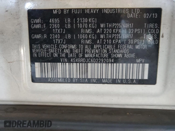 2013 Subaru Outback Limited с VIN 4S4BRDJC6D2292094, выставлен на аукционе Copart как лот 58021325 с пробегом 100 892 миль миль и Списание • Salvage title. История ставок и продаж доступна на DreamBid. Изображение 13.