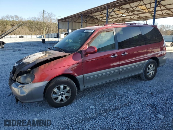 2005 Kia Sedona LX with VIN KNDUP132056683645, listed as a Copart auction lot 86584104 with 0 mi miles and Salvage Title. Bid and sale history available at carsss.com. Image 1.