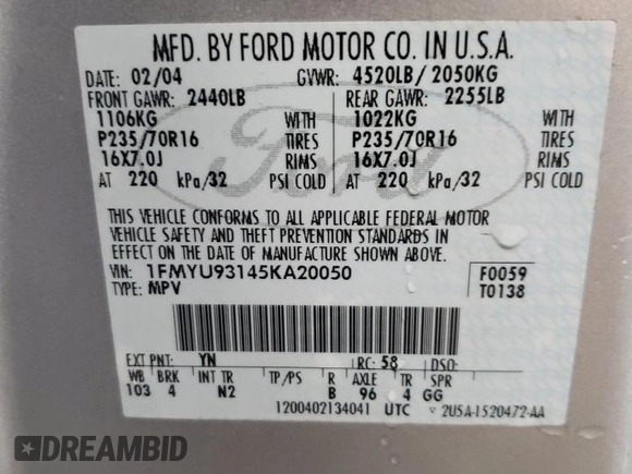2005 Ford Escape XLT z VIN 1FMYU93145KA20050, wystawiony jako Copart lot #76794024 z przebiegiem 98 559 mil mil oraz Szkoda całkowita • Salvage title. Historia ofert i sprzedaży dostępna na DreamBid. Obrazek 12.