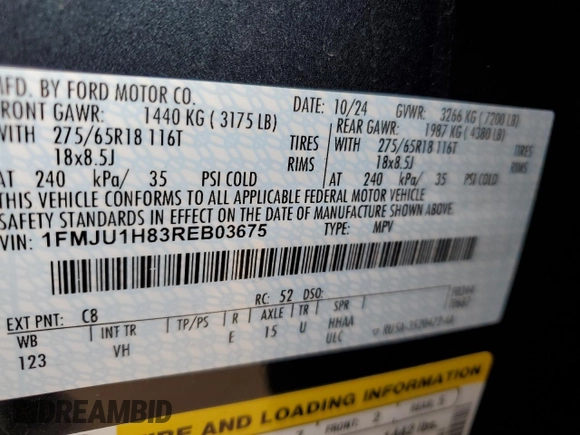 2024 Ford Expedition XLT с VIN 1FMJU1H83REB03675, выставлен на аукционе Copart как лот 89360115 с пробегом 2 722 миль миль и Списание • Salvage title. История ставок и продаж доступна на DreamBid. Изображение 13.