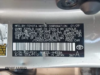 2009 Toyota Prius with VIN JTDKB20U693534679, listed as a IAAI auction lot 41299735 with 189,621 mi miles and . Bid and sale history available at DreamBid. Image 9.