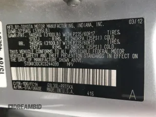 2012 Toyota Sienna LE AAS с VIN 5TDKK3DCXCS244099, выставлен на аукционе Copart как лот 57653065 с пробегом 74 127 миль миль и Чистый • Clean title. История ставок и продаж доступна на DreamBid. Изображение 13.
