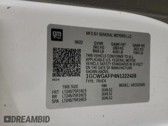 2022 Chevrolet Express Cargo with VIN 1GCWGAFP4N1222428, listed as a Copart auction lot 63829195 with 30,685 mi miles and Clean title. Bid and sale history available at DreamBid. Image 14.