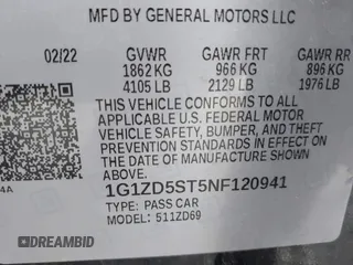 2022 Chevrolet Malibu LT with VIN 1G1ZD5ST5NF120941, listed as a IAAI auction lot 41255004 with 44,658 mi miles and . Bid and sale history available at DreamBid. Image 9.