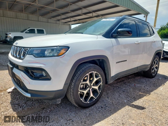 2025 Jeep Compass Limited z VIN 3C4NJDCN1ST523924, wystawiony jako Copart lot #63742705 z przebiegiem 22 210 mil mil oraz Czysty tytuł • Clean title. Historia ofert i sprzedaży dostępna na DreamBid. Obrazek 1.