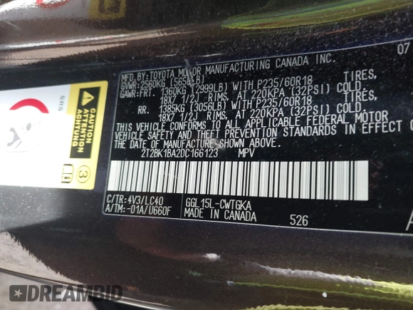 2013 Lexus RX 350 with VIN 2T2BK1BA2DC166123, listed as a IAAI auction lot 42105435 with 63,540 mi miles. Bid and sale history available at carsss.com. Image 9.