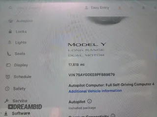 2023 Tesla Model Y Long Range with VIN 7SAYGDEE8PF889879, listed as a Copart auction lot 46115535 with 17,818 mi miles and Salvage Title. Bid and sale history available at DreamBid. Image 9.