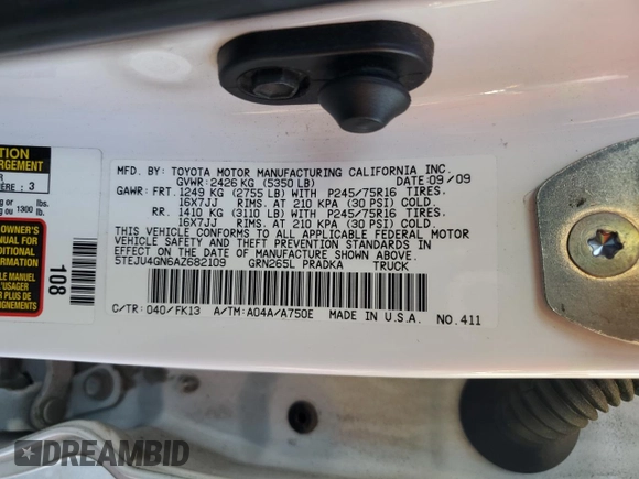 2010 Toyota Tacoma PreRunner with VIN 5TEJU4GN6AZ682109, listed as a Copart auction lot 42768535 with 132,292 mi miles and Salvage Title. Bid and sale history available at DreamBid. Image 12.