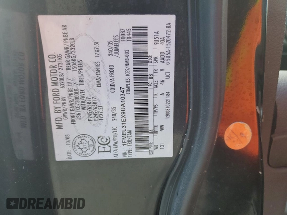2009 Ford Explorer Sport Trac XLT z VIN 1FMEU31EX9UA10347, wystawiony jako Copart lot #75545664 z przebiegiem Nie podano mil oraz Szkoda całkowita • Salvage title. Historia ofert i sprzedaży dostępna na DreamBid. Obrazek 12.