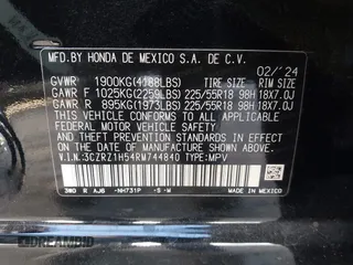 2024 Honda HR-V Sport with VIN 3CZRZ1H54RM744840, listed as a IAAI auction lot 41615774 with 14,258 mi miles. Bid and sale history available at carsss.com. Image 9.