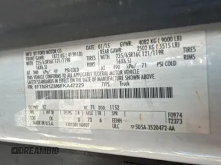 2015 Ford Transit Cargo with VIN 1FTNR1ZM6FKA47229, listed as a Copart auction lot 61978315 with 227,678 mi miles and Clean title. Bid and sale history available at DreamBid. Image 10.