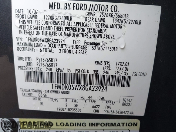 2008 Ford Taurus X SEL с VIN 1FMDK05WX8GA23924, выставлен на аукционе IAAI как лот 42019262 с пробегом 146 185 миль миль и . История ставок и продаж доступна на DreamBid. Изображение 9.