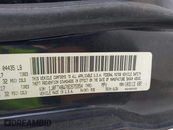 2008 Jeep Patriot Limited with VIN 1J8FT48W78D575954, listed as a IAAI auction lot 42357274 with 102,687 mi miles and . Bid and sale history available at DreamBid. Image 9.