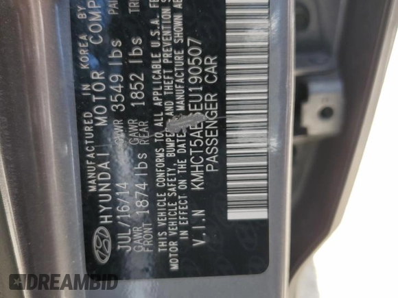 2014 Hyundai Accent GS z VIN KMHCT5AE6EU190507, wystawiony jako Copart lot #47562454 z przebiegiem 29 354 mil mil oraz Szkoda całkowita • Salvage title. Historia ofert i sprzedaży dostępna na DreamBid. Obrazek 12.