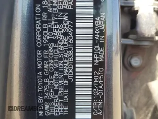 2018 Toyota Prius One with VIN JTDKDTB38J1604977, listed as a Copart auction lot 54599095 with 86,443 mi miles and Salvage Title. Bid and sale history available at DreamBid. Image 12.