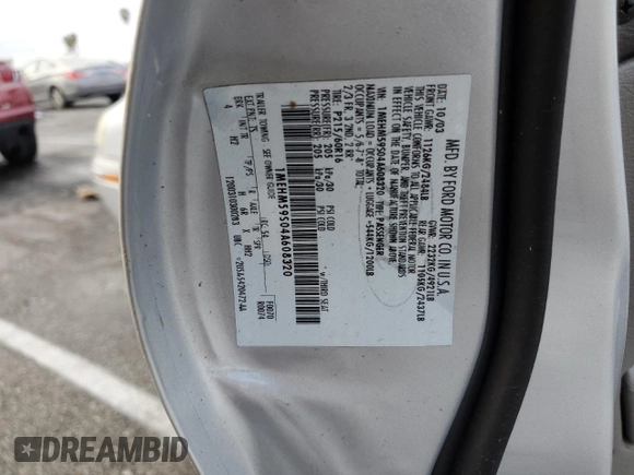 2004 Mercury Sable LS Premium with VIN 1MEHM59S04A608320, listed as a Copart auction lot 43750925 with 93,473 mi miles and Salvage Title. Bid and sale history available at DreamBid. Image 13.