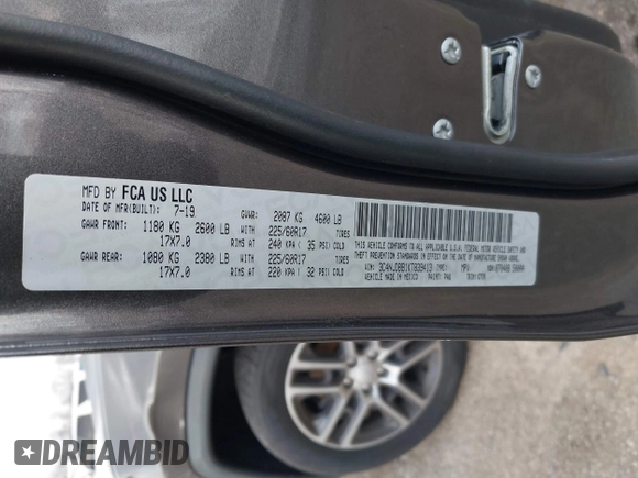 2019 Jeep Compass Latitude with VIN 3C4NJDBB1KT839413, listed as a IAAI auction lot 41437378 with 66,595 mi miles and . Bid and sale history available at DreamBid. Image 9.
