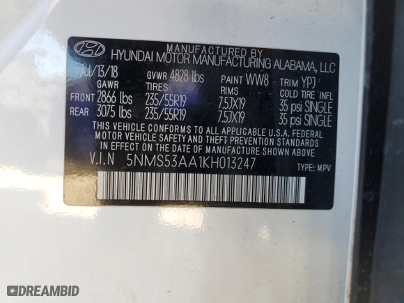 2019 Hyundai Santa Fe Limited with VIN 5NMS53AA1KH013247, listed as a Copart auction lot 87628385 with 66,022 mi miles and Salvage Title. Bid and sale history available at carsss.com. Image 14.