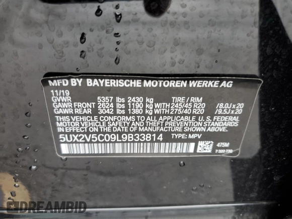 2020 BMW X4 M40i with VIN 5UX2V5C09L9B33814, listed as a Copart auction lot 49206023 with 25,250 mi miles. Bid and sale history available at carsss.com. Image 12.
