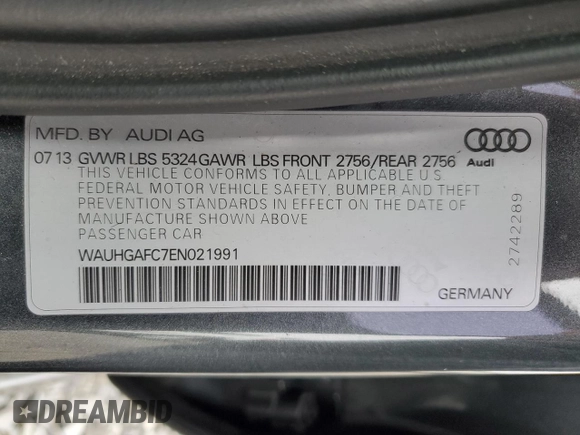 2014 Audi A6 Prestige z VIN WAUHGAFC7EN021991, wystawiony jako Copart lot #50460195 z przebiegiem Nie podano mil oraz Szkoda całkowita • Salvage title. Historia ofert i sprzedaży dostępna na DreamBid. Obrazek 14.