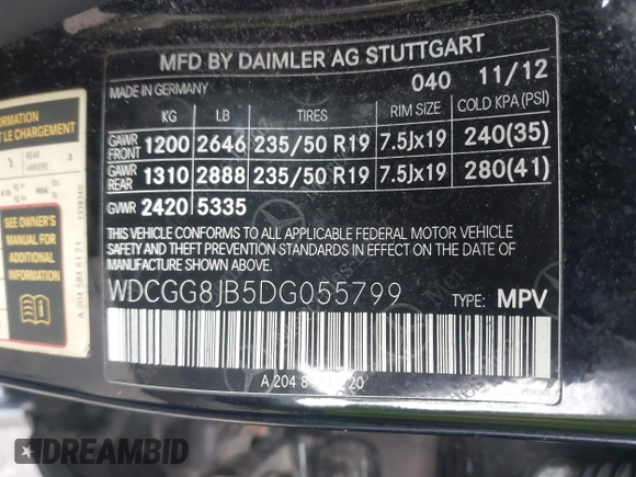 2013 Mercedes-Benz GLK 350 with VIN WDCGG8JB5DG055799, listed as a IAAI auction lot 41794189 with 151,456 mi miles and . Bid and sale history available at DreamBid. Image 9.