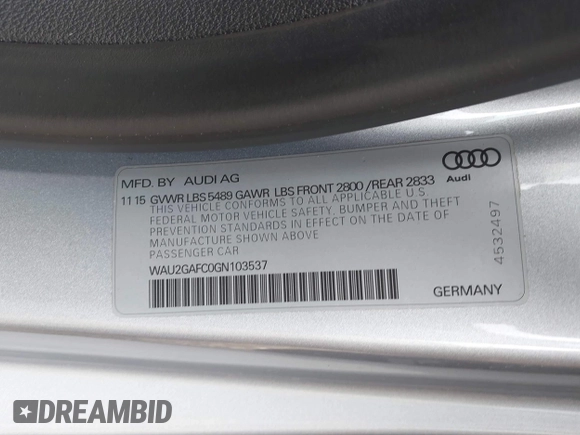 2016 Audi A7 3.0 Prestige with VIN WAU2GAFC0GN103537, listed as a IAAI auction lot 41915392 with 75,879 mi miles. Bid and sale history available at carsss.com. Image 9.